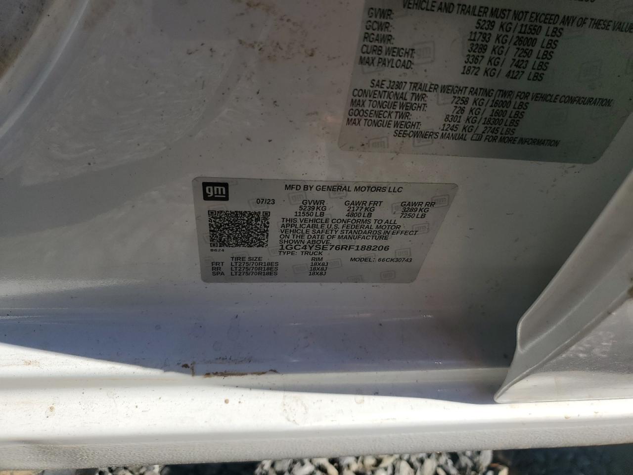 2024 CHEVROLET SILVERADO K3500 VIN:1GC4YSE76RF188206