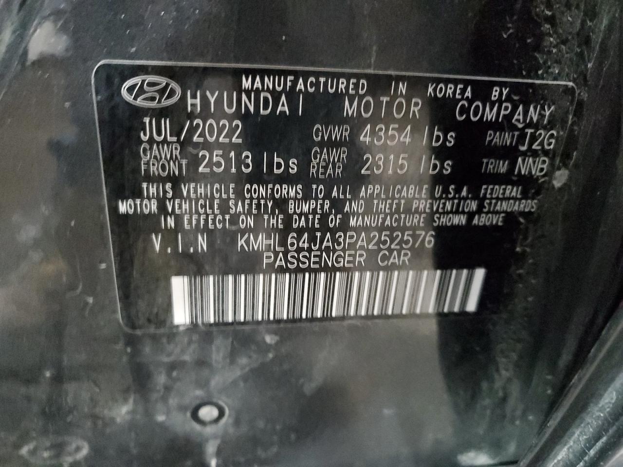 2023 HYUNDAI SONATA SEL VIN:KMHL64JA3PA252576