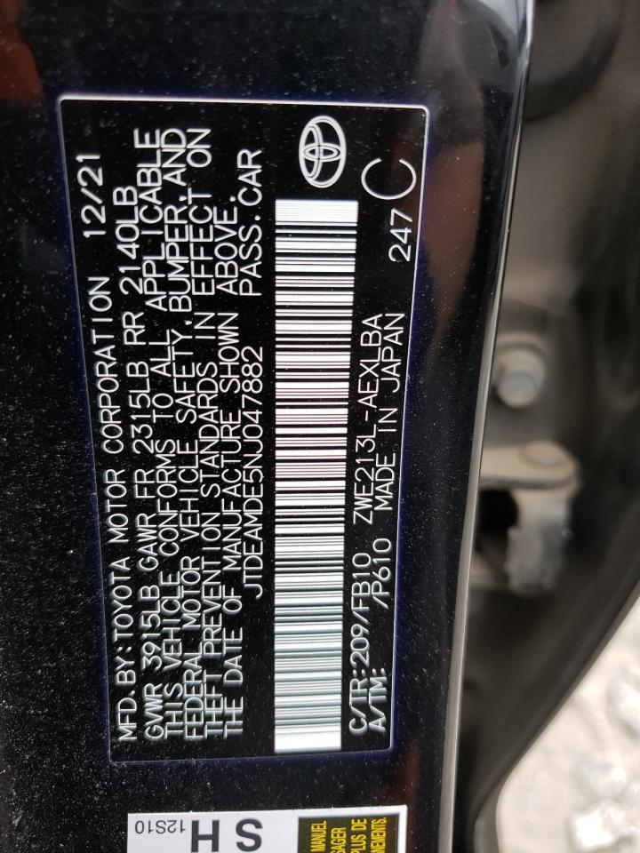 2022 TOYOTA COROLLA LE VIN:JTDEAMDE5NJ047882