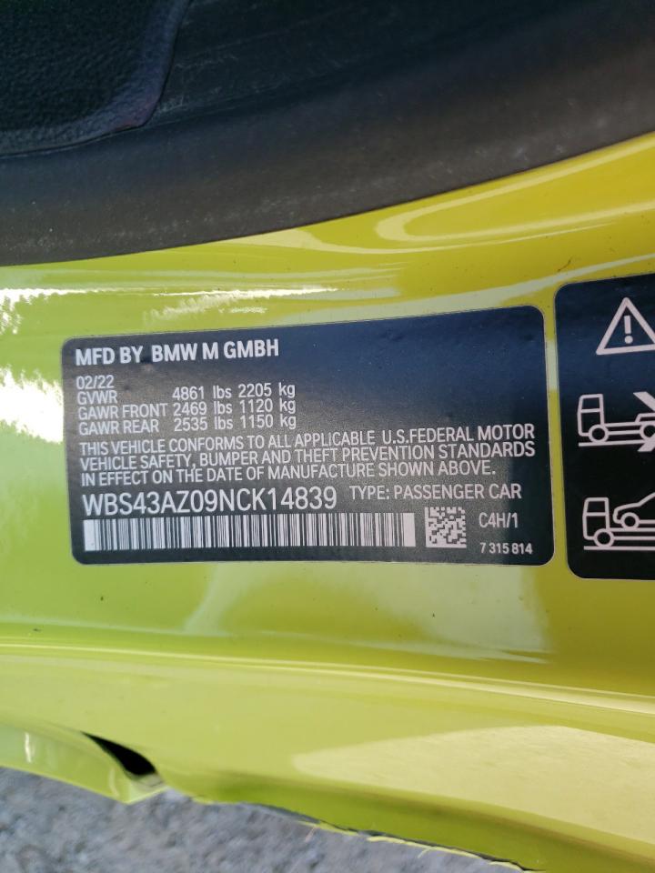 2022 BMW M4 COMPETITION VIN:WBS43AZ09NCK14839