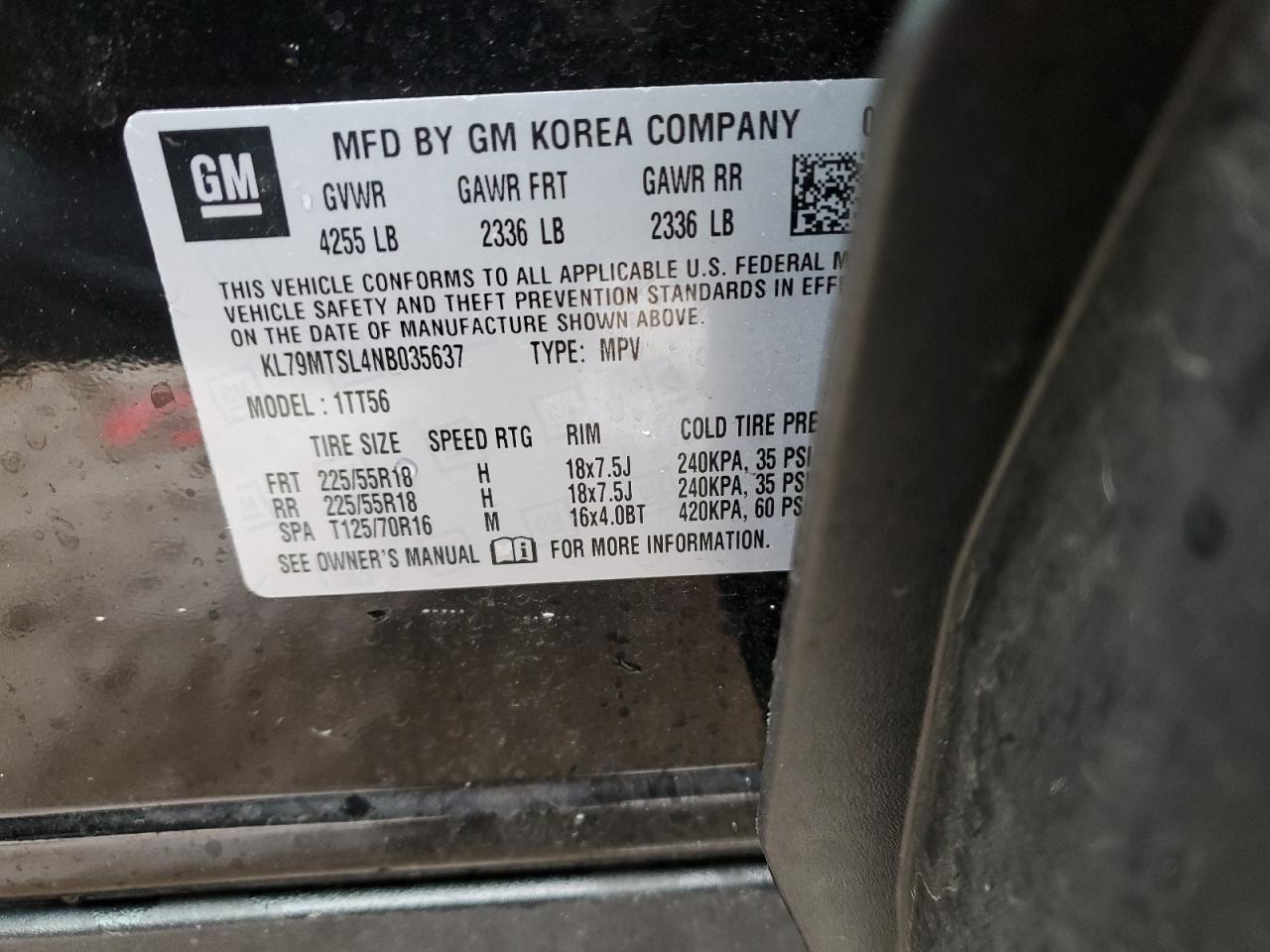 2022 CHEVROLET TRAILBLAZER RS VIN:KL79MTSL4NB035637