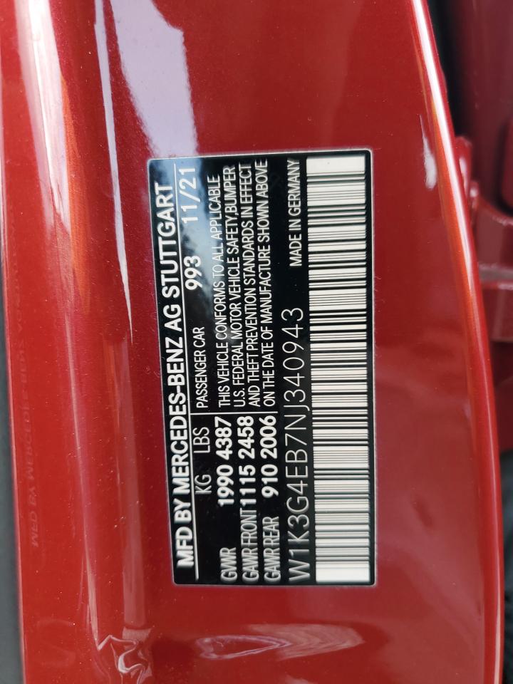 2022 MERCEDES-BENZ A 220 VIN:W1K3G4EB7NJ340943