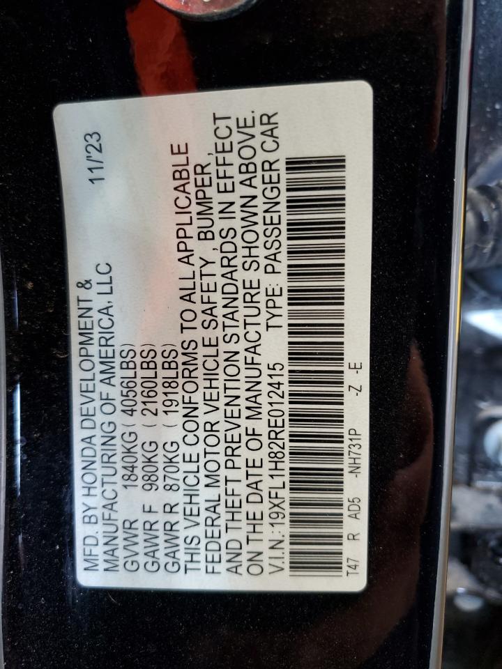 2024 HONDA CIVIC SPORT TOURING VIN:19XFL1H82RE012415