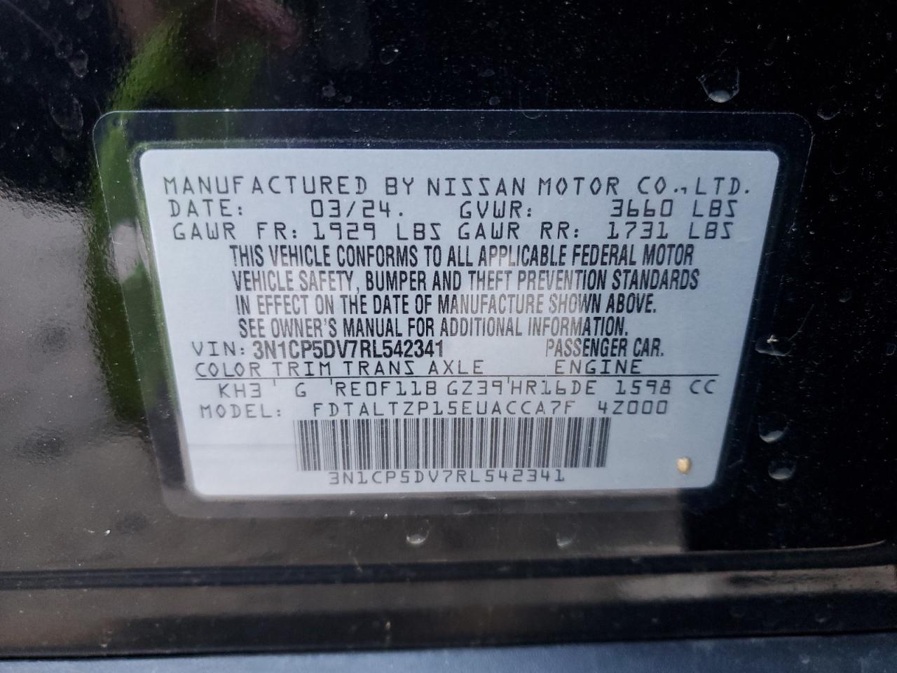 2024 NISSAN KICKS SR VIN:3N1CP5DV7RL542341