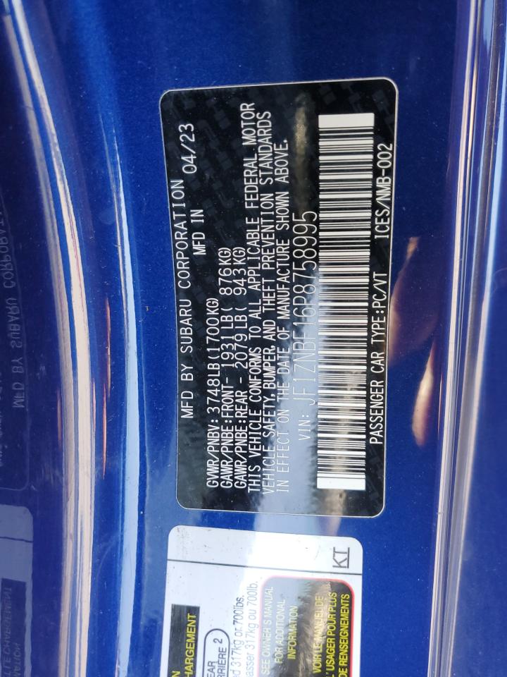 2023 TOYOTA GR 86 PREMIUM VIN:JF1ZNBF16P8758995