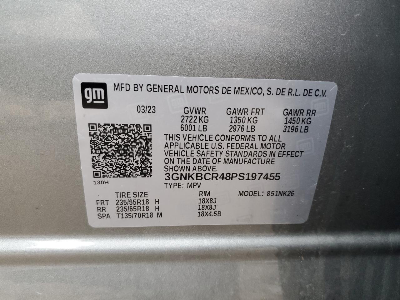 2023 CHEVROLET BLAZER 2LT VIN:3GNKBCR48PS197455