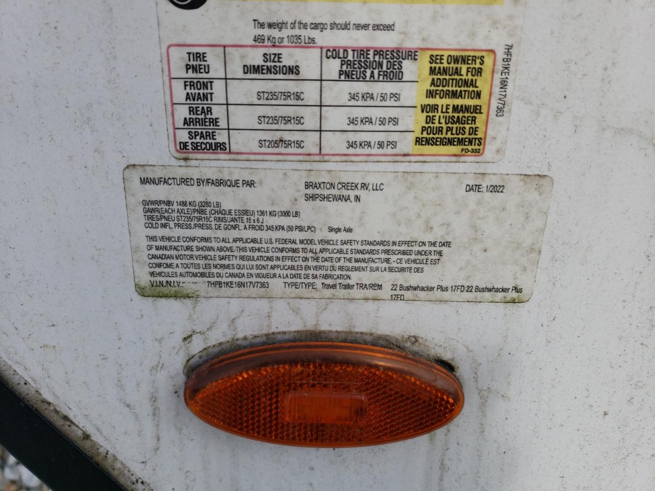 2022 WESTERN RV ALL MODELS VIN:7HFB1KE16N17V7363