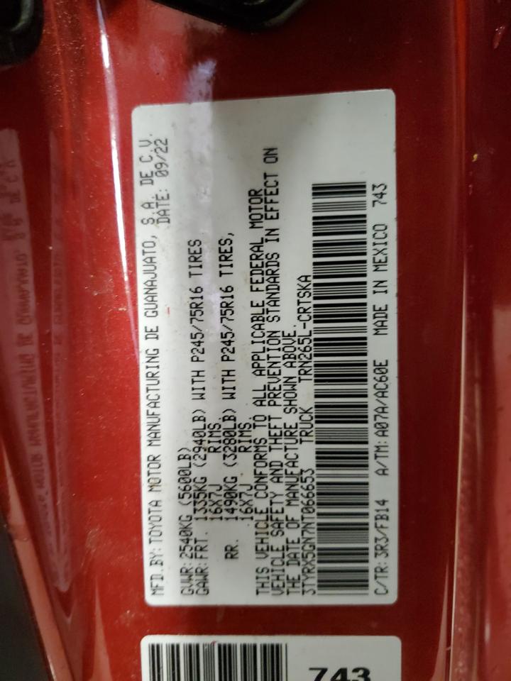 2022 TOYOTA TACOMA ACCESS CAB VIN:3TYRX5GN7NT66653