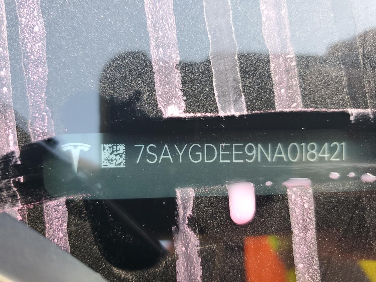 2022 TESLA MODEL Y VIN:7SAYGDEE9NA018421