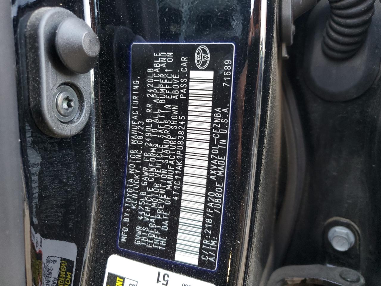 2023 TOYOTA CAMRY LE VIN:4T1C11AK1PU838245