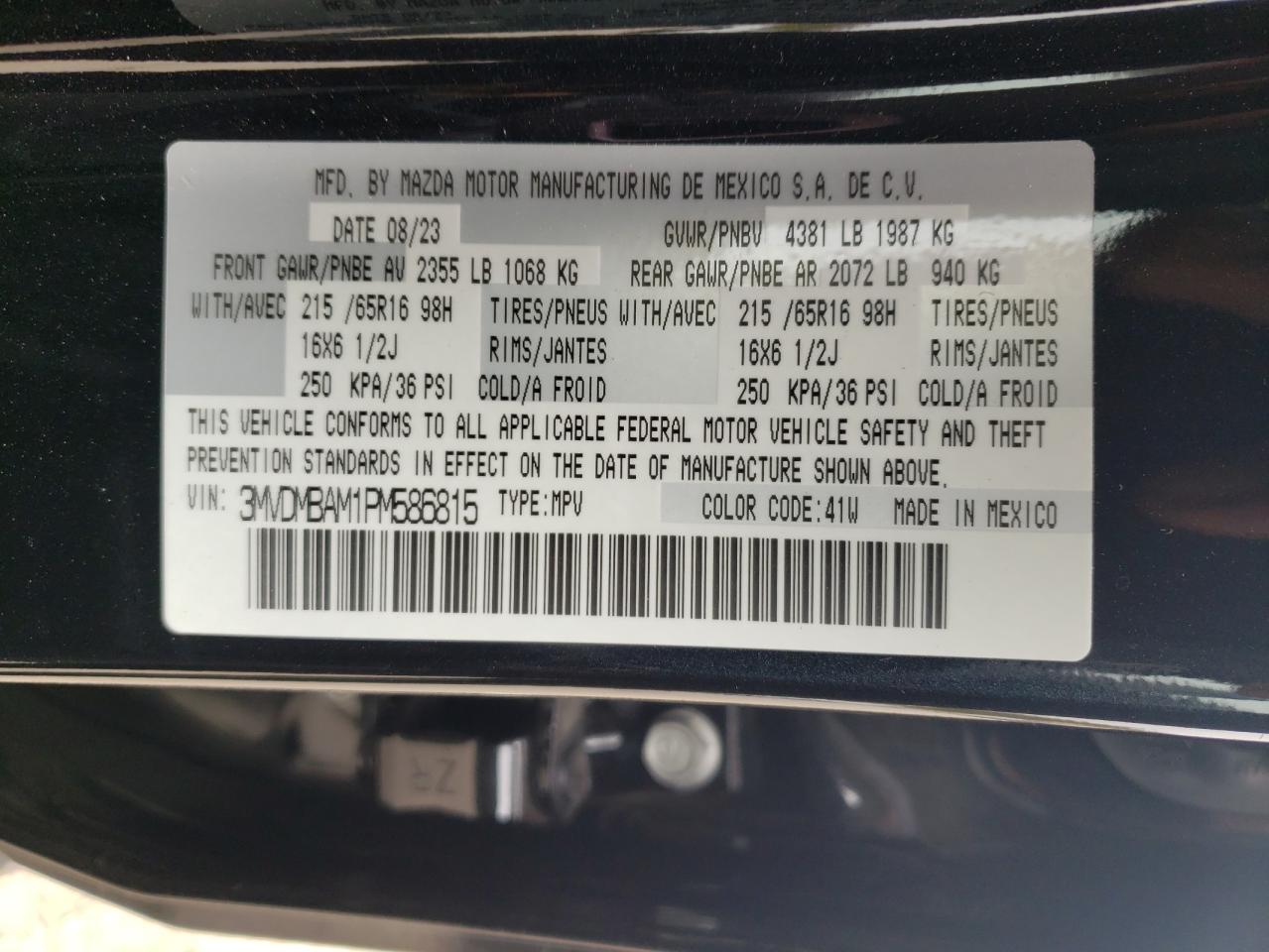 2023 MAZDA CX-30 VIN:3MVDMBAM1PM586815