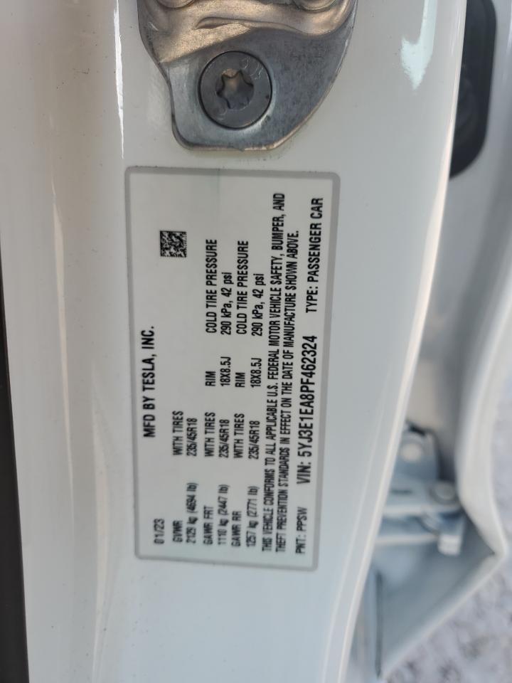 2023 TESLA MODEL 3 VIN:5YJ3E1EA8PF462324