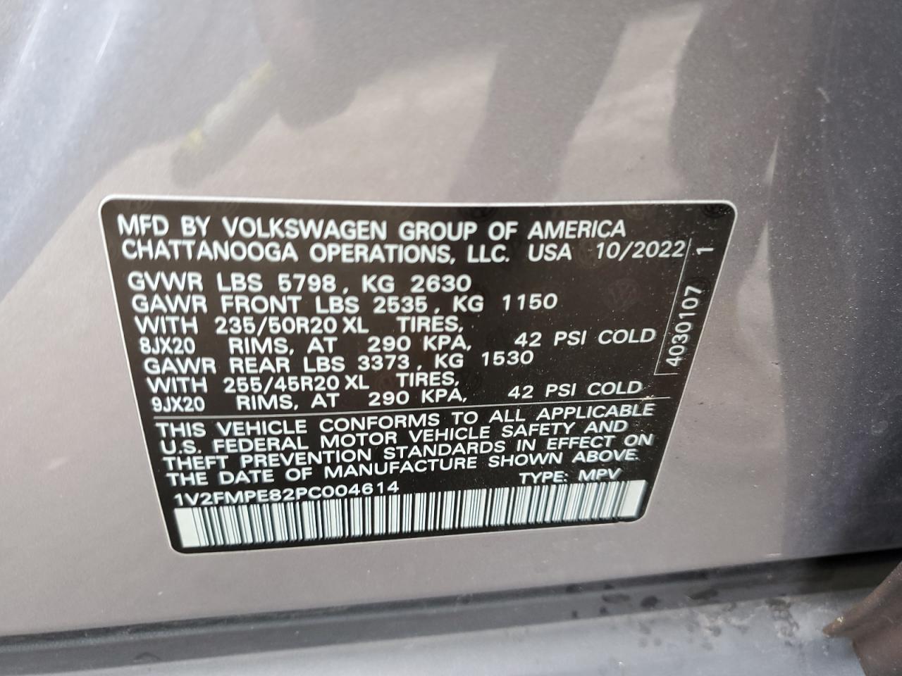 2023 VOLKSWAGEN ID.4 PRO S VIN:1V2FMPE82PC004614