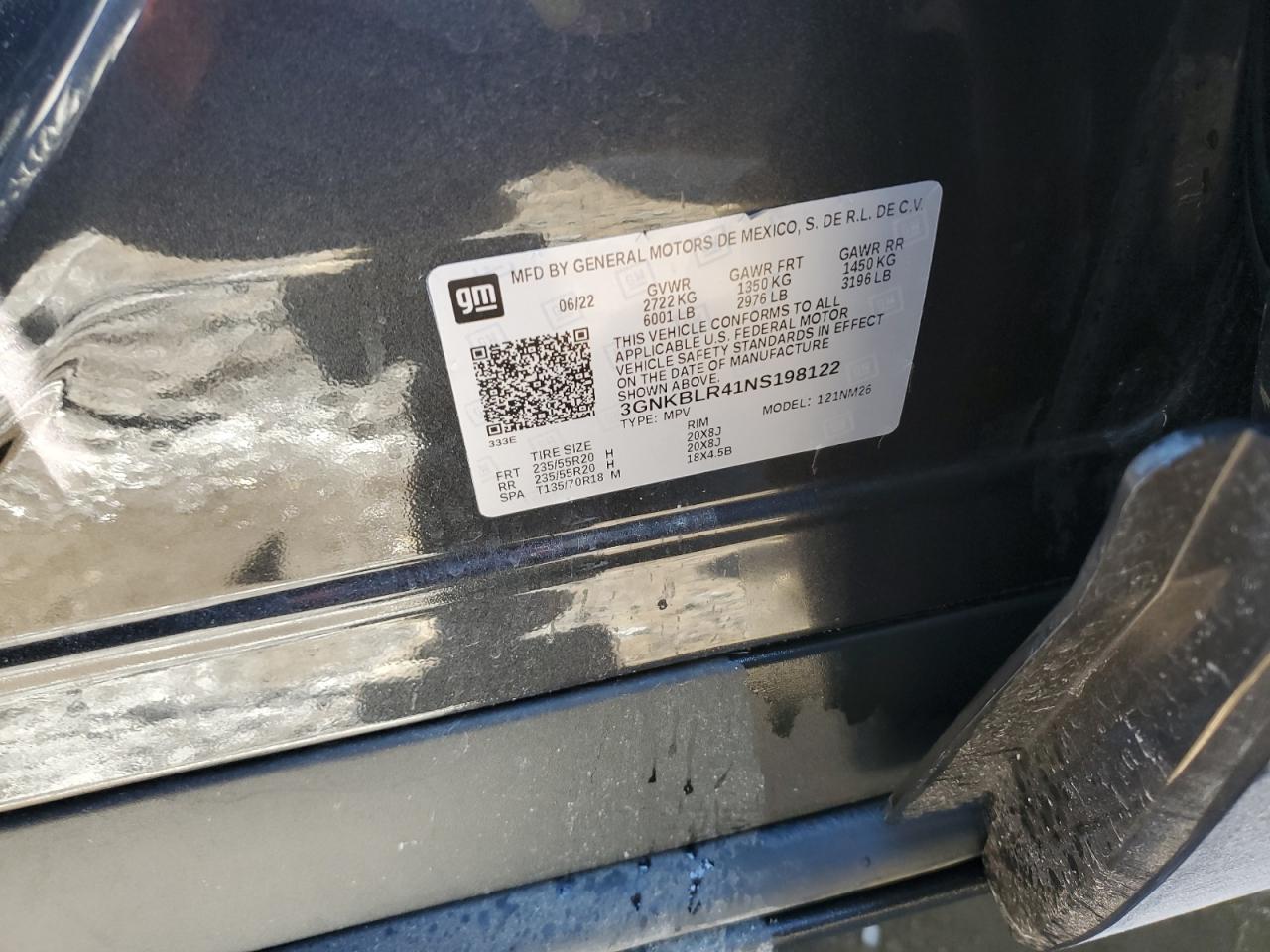 2022 CHEVROLET BLAZER PREMIER VIN:3GNKBLR41NS198122