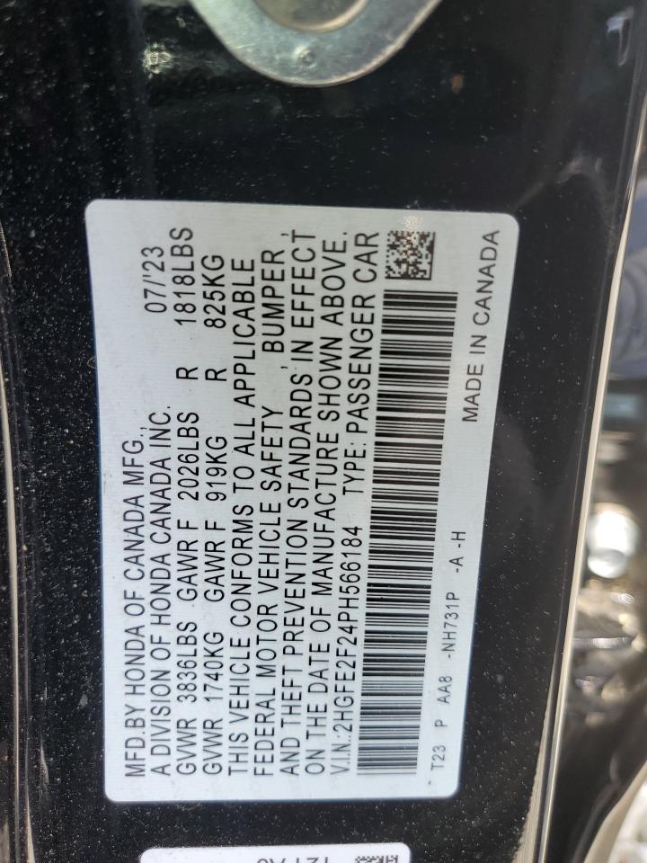 2023 HONDA CIVIC LX VIN:2HGFE2F24PH566184