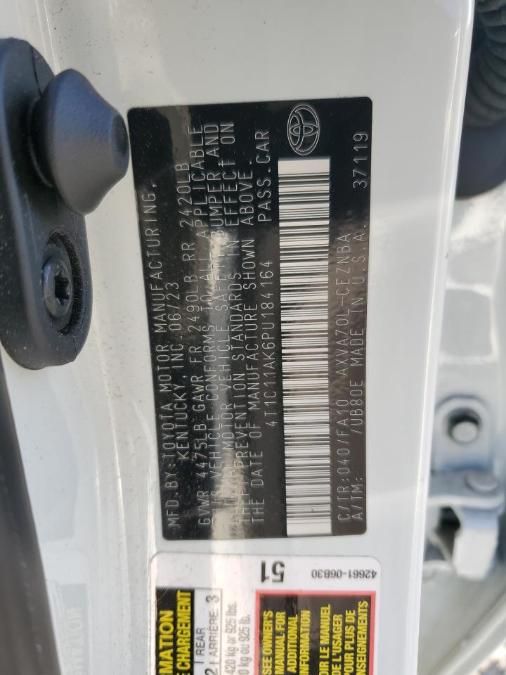 2023 TOYOTA CAMRY LE VIN:4T1C11AK6PU184164