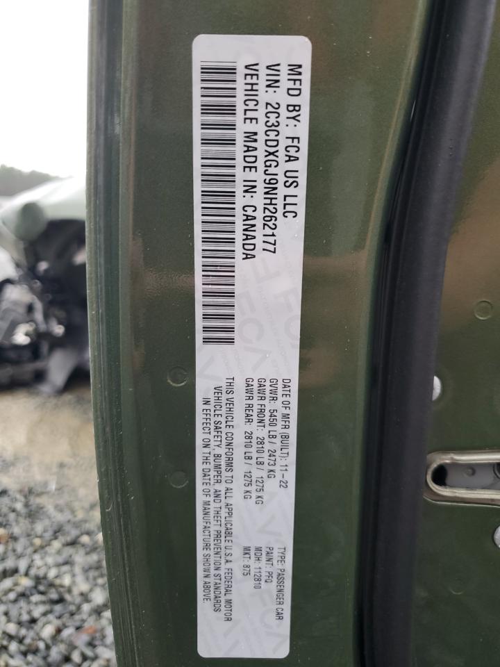 2022 DODGE CHARGER SCAT PACK VIN:2C3CDXGJ9NH262177