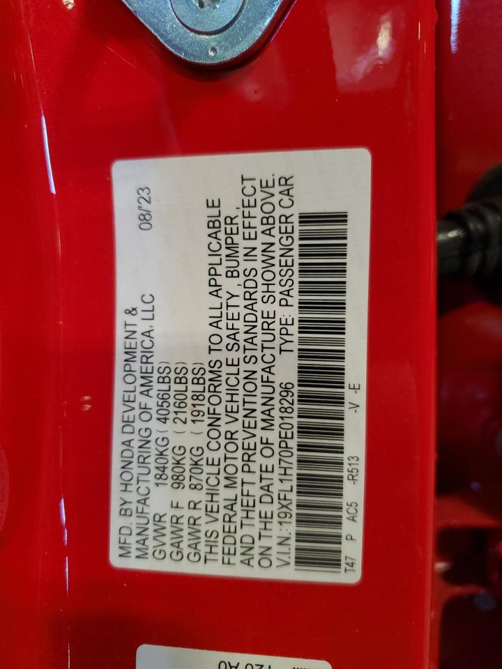 2023 HONDA CIVIC EXL VIN:19XFL1H70PE018296