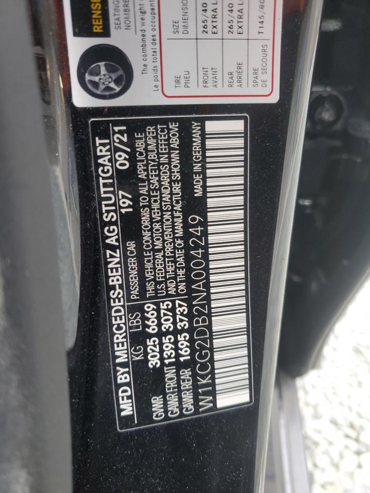 2022 MERCEDES-BENZ EQS SEDAN 450+ VIN:W1KCG2DB2NA004249