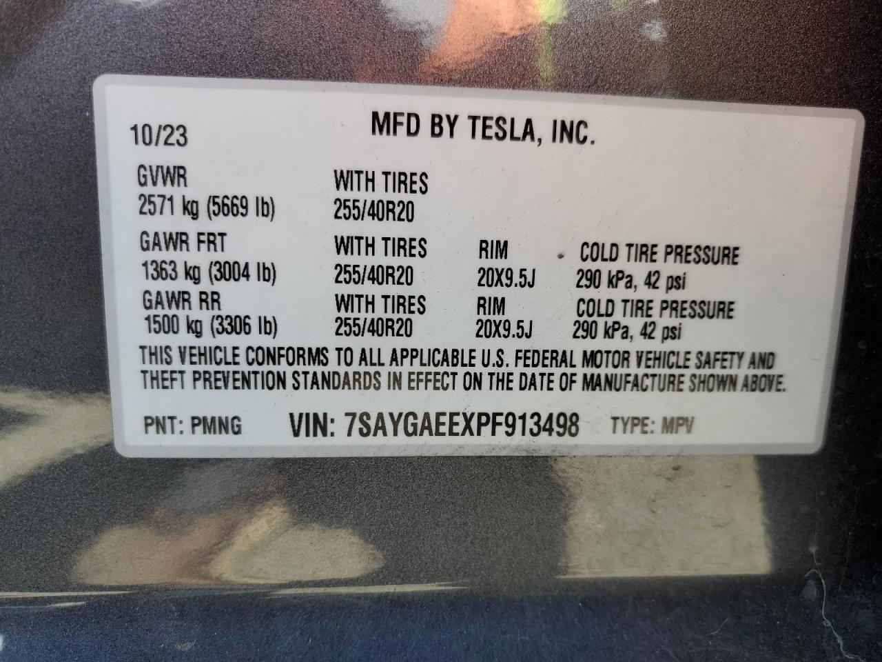 2023 TESLA MODEL Y VIN:7SAYGAEEXPF913498