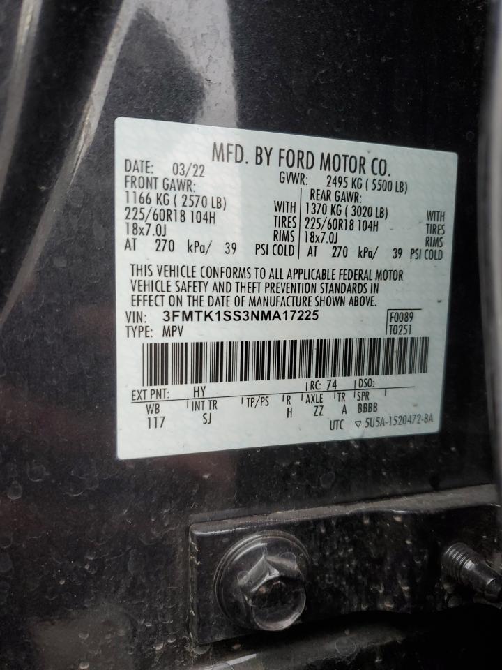 2022 FORD MUSTANG MACH-E SELECT VIN:3FMTK1SS3NMA17225