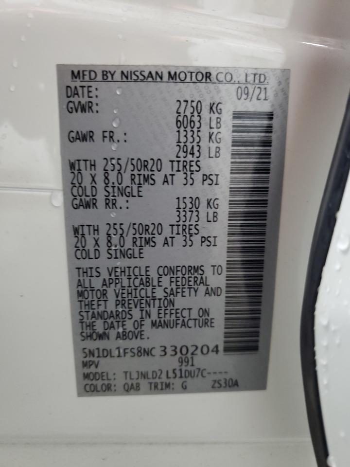 2022 INFINITI QX60 LUXE VIN:5N1DL1FS8NC330204