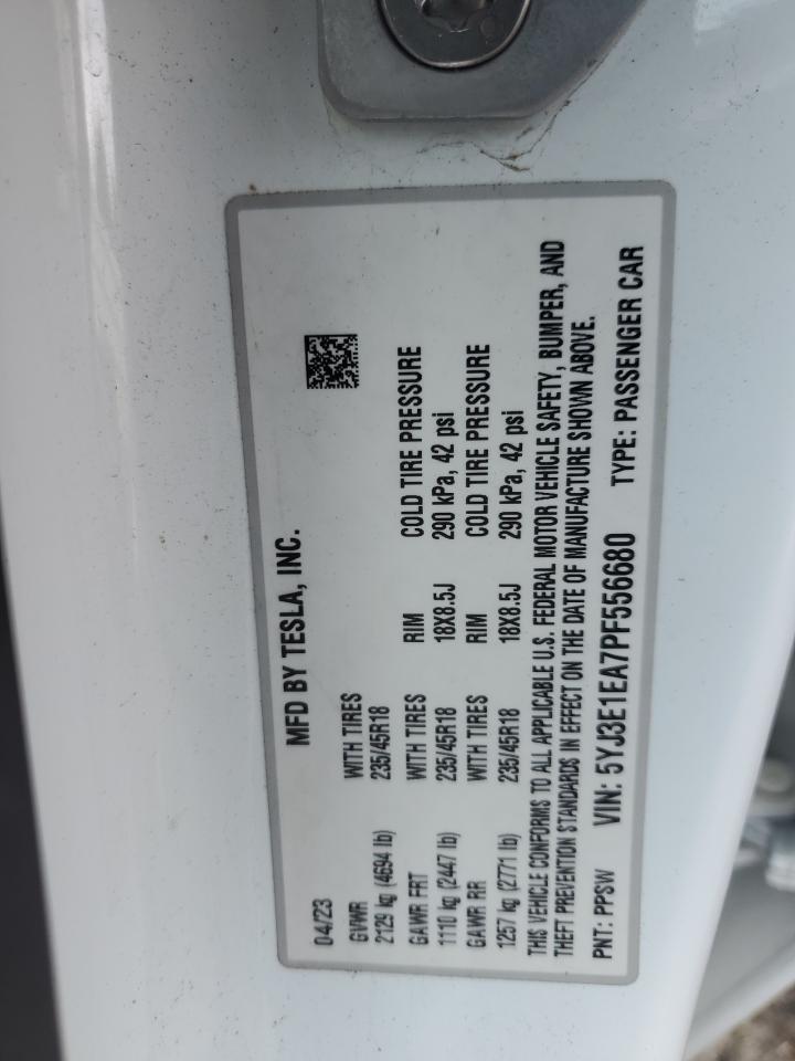 2023 TESLA MODEL 3 VIN:5YJ3E1EA7PF556680