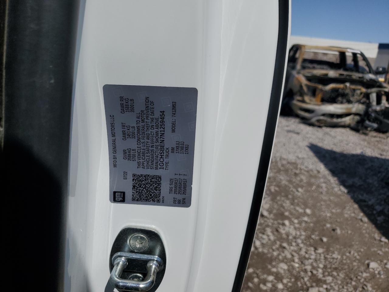 2022 CHEVROLET COLORADO VIN:1GCHSBEN7N1259454