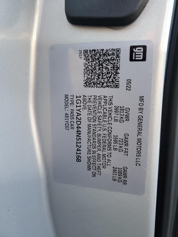 2022 CHEVROLET CORVETTE STINGRAY 1LT VIN:1G1YA2D44N5124168