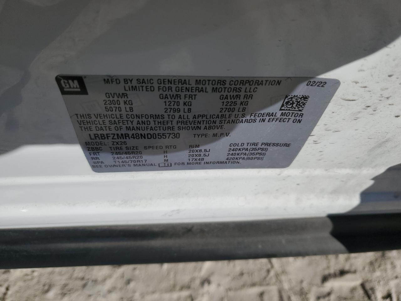 2022 BUICK ENVISION PREFERRED VIN:LRBFZMR48ND055730