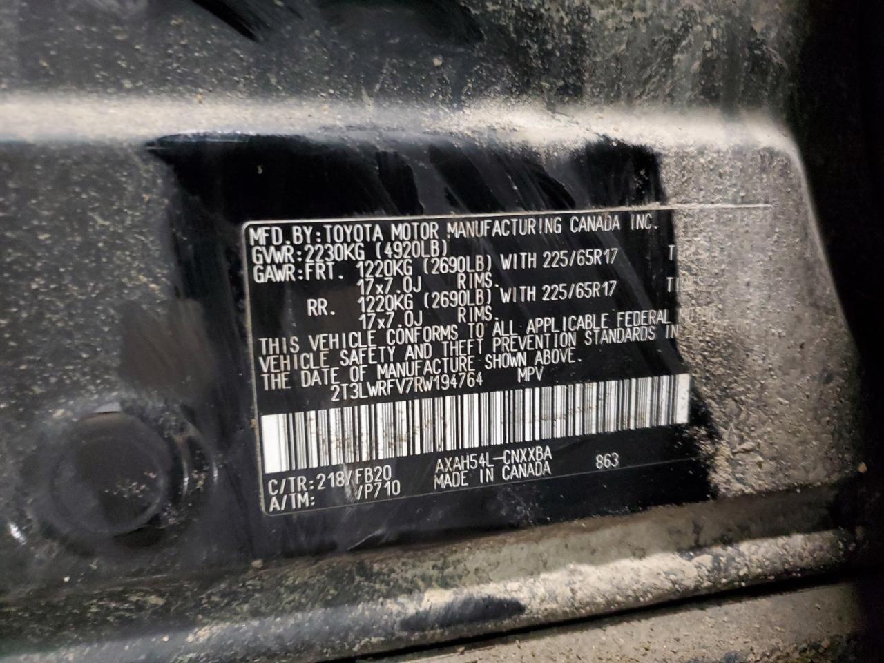 2024 TOYOTA RAV4 LE VIN:2T3LWRFV7RW194764