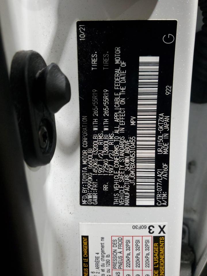 2022 LEXUS GX 460 LUXURY VIN:JTJGM7BX4N5310455