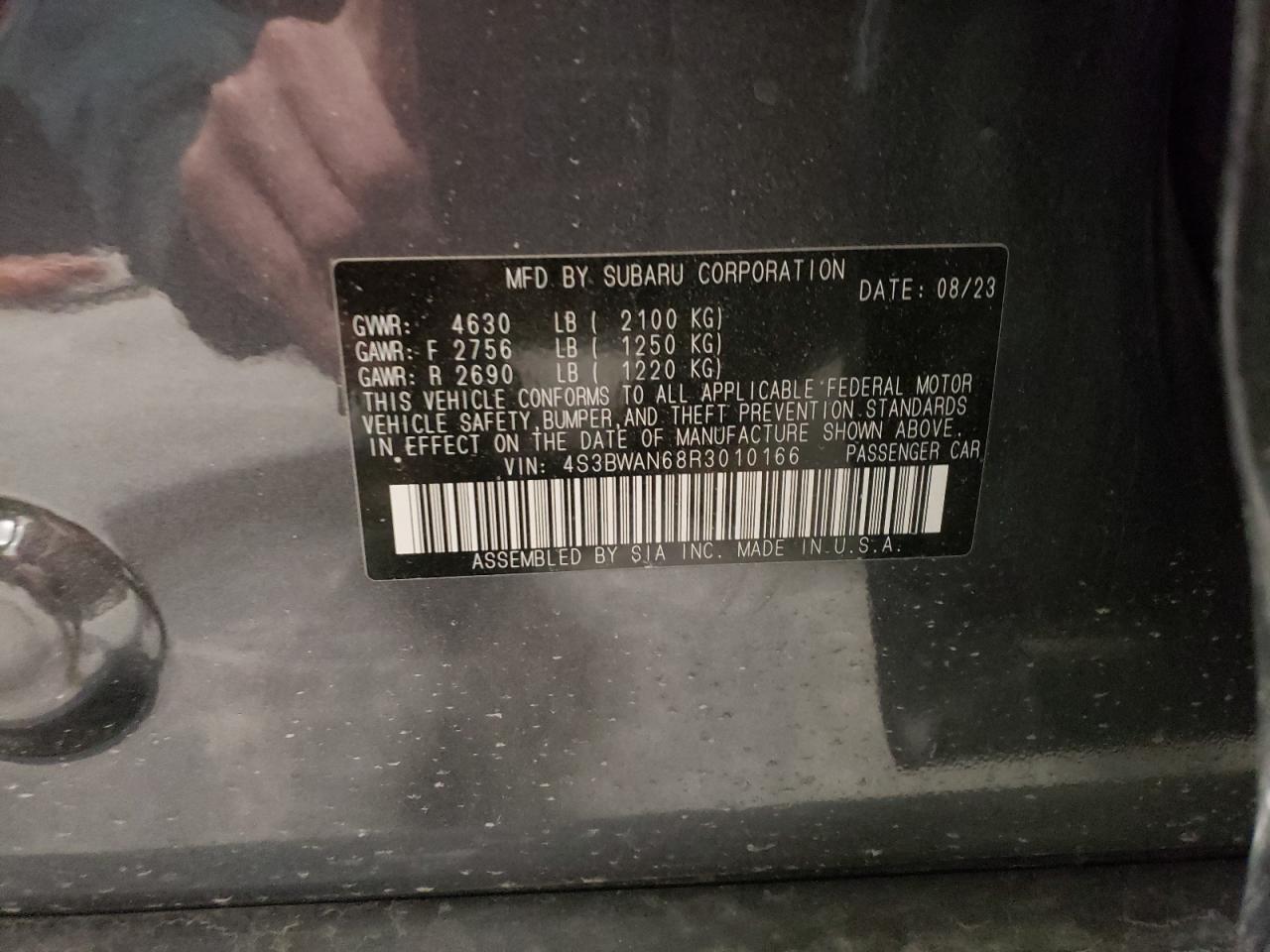 2024 SUBARU LEGACY LIMITED VIN:4S3BWAN68R3010166