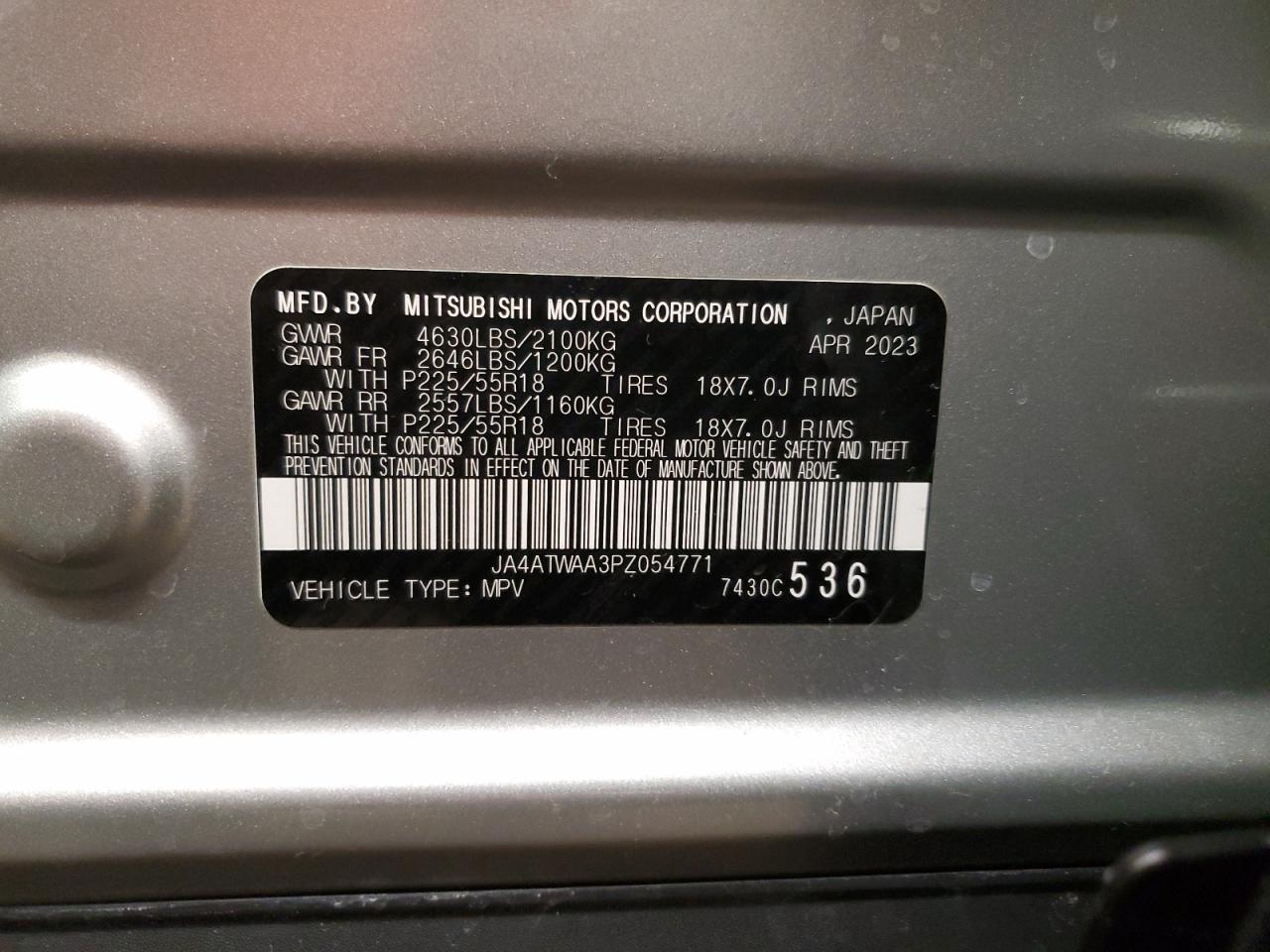 2023 MITSUBISHI ECLIPSE CROSS SE VIN:JA4ATWAA3PZ054771