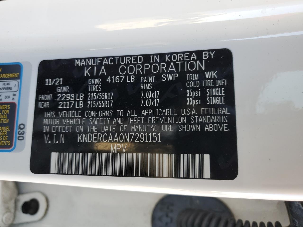 2022 KIA SELTOS EX VIN:KNDERCAA0N7291151
