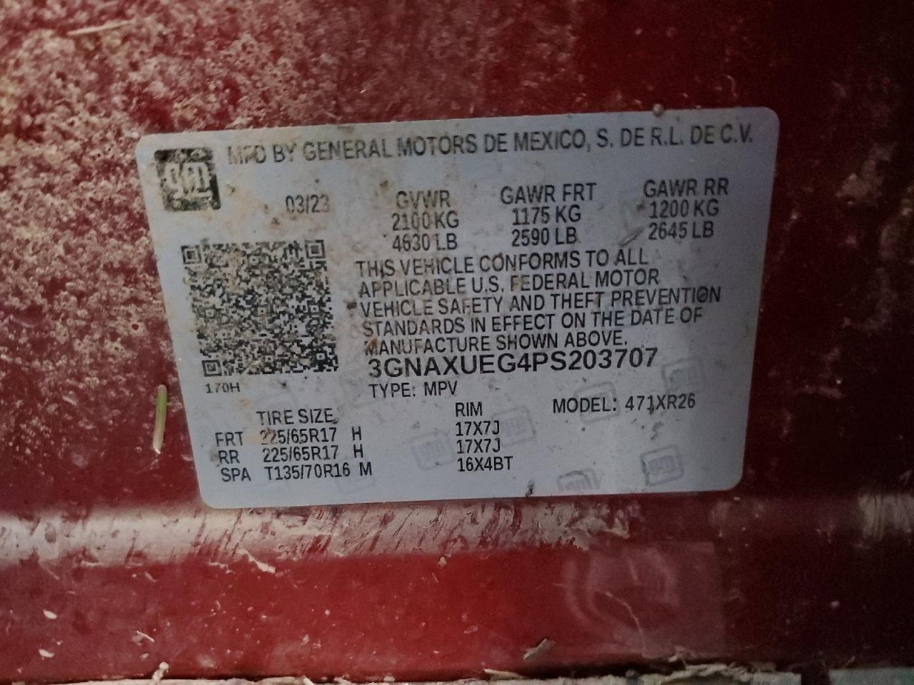 2023 CHEVROLET EQUINOX LT VIN:3GNAXUEG4PS203707