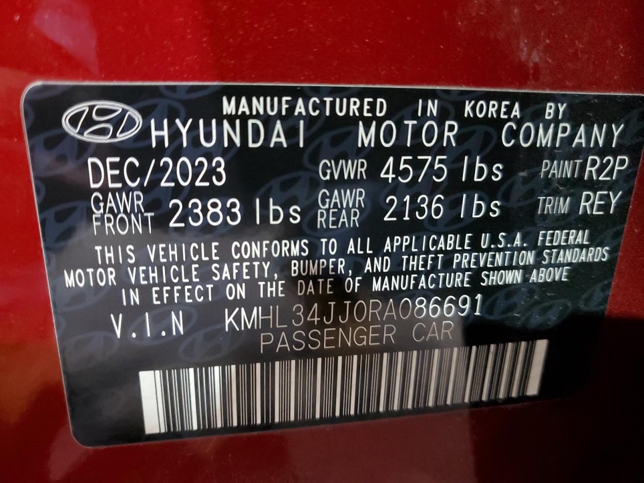 2024 HYUNDAI SONATA HYBRID VIN:KMHL34JJ0RA086691