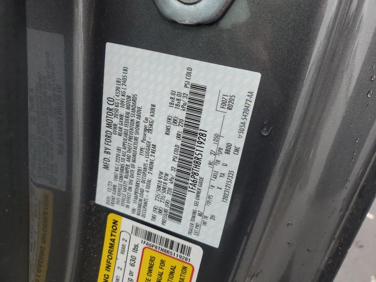 2024 FORD MUSTANG VIN:1FA6P8TH8R5119281