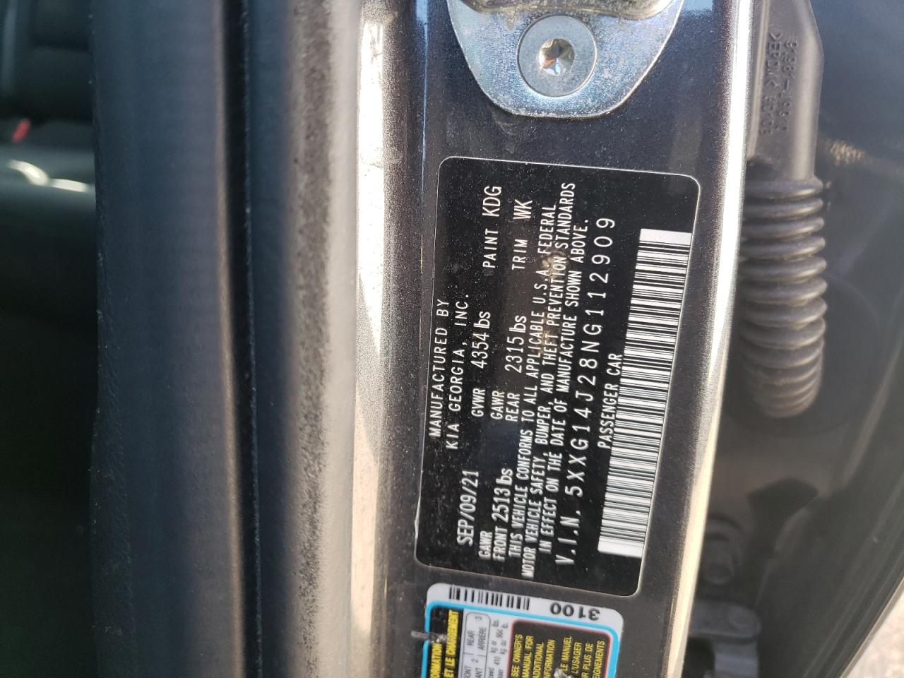 2022 KIA K5 LXS VIN:5XXG14J28NG112909