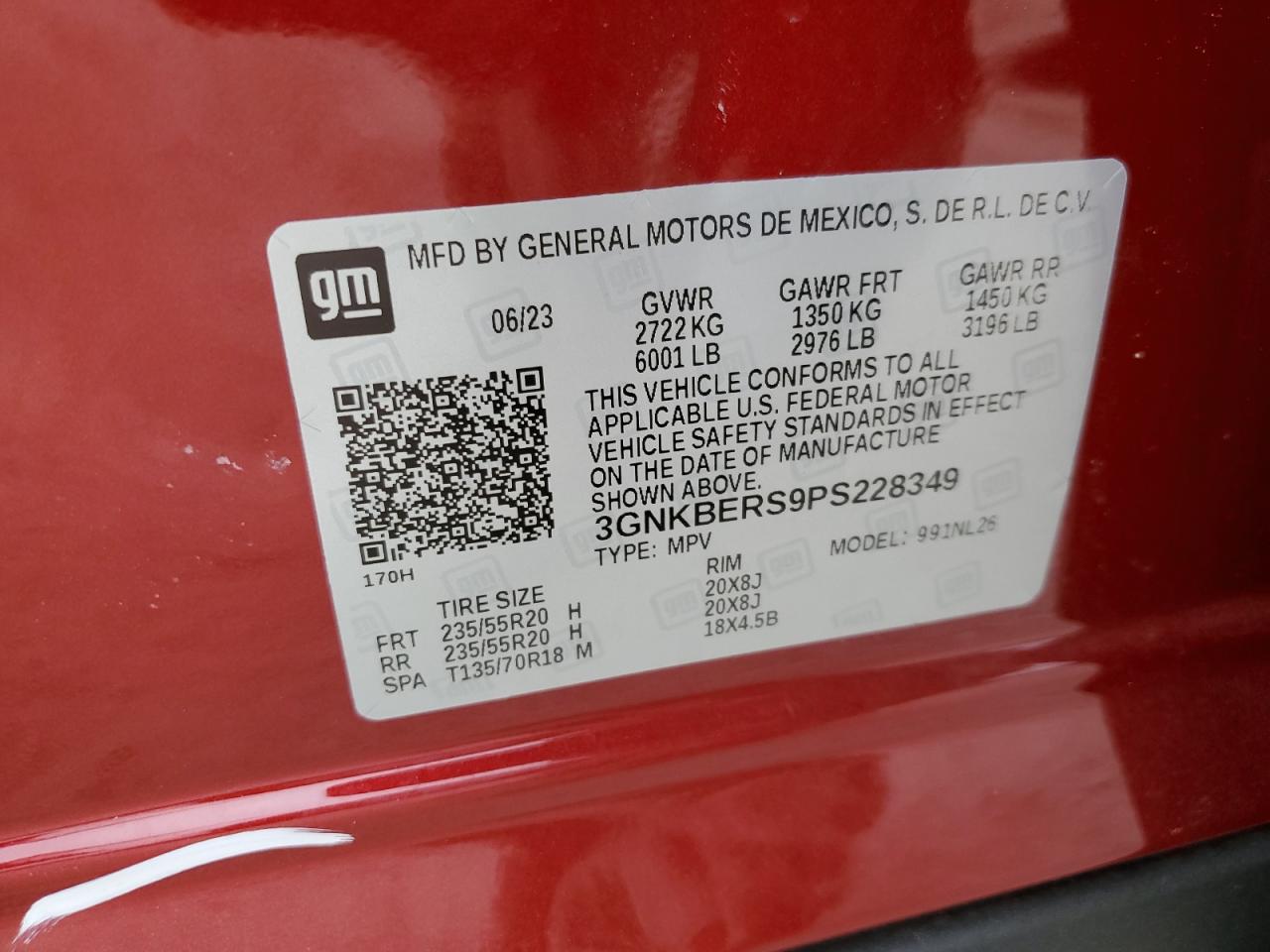 2023 CHEVROLET BLAZER RS VIN:3GNKBERS9PS228349