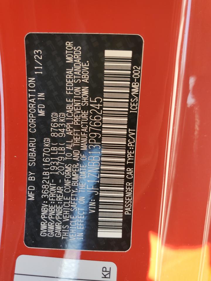 2023 TOYOTA GR 86 VIN:JF1ZNBB13P9766245