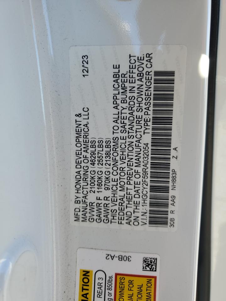 2024 HONDA ACCORD HYBRID SPORT VIN:1HGCY2F59RA032054