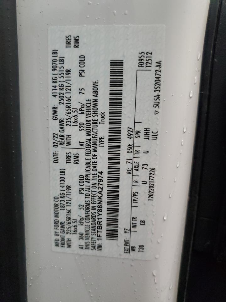 2022 FORD TRANSIT T-250 VIN:1FTBR1Y88NKA27974
