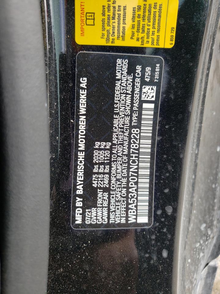 2022 BMW 430I VIN:WBA53AP07NCH78228