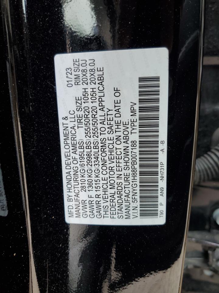 2023 HONDA PILOT ELITE VIN:5FNYG1H88PB007188