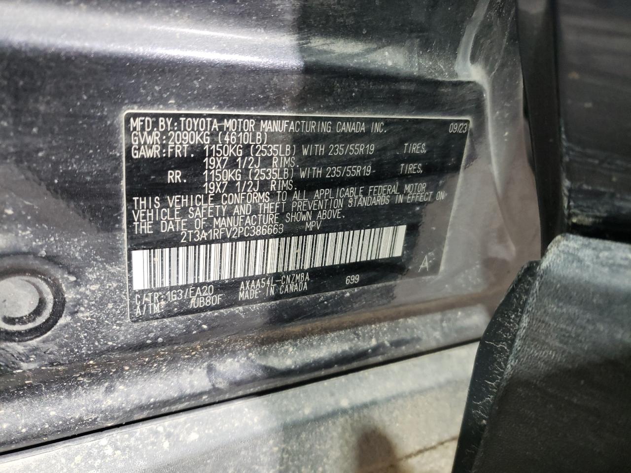 2023 TOYOTA RAV4 XLE PREMIUM VIN:2T3A1RFV2PC386663