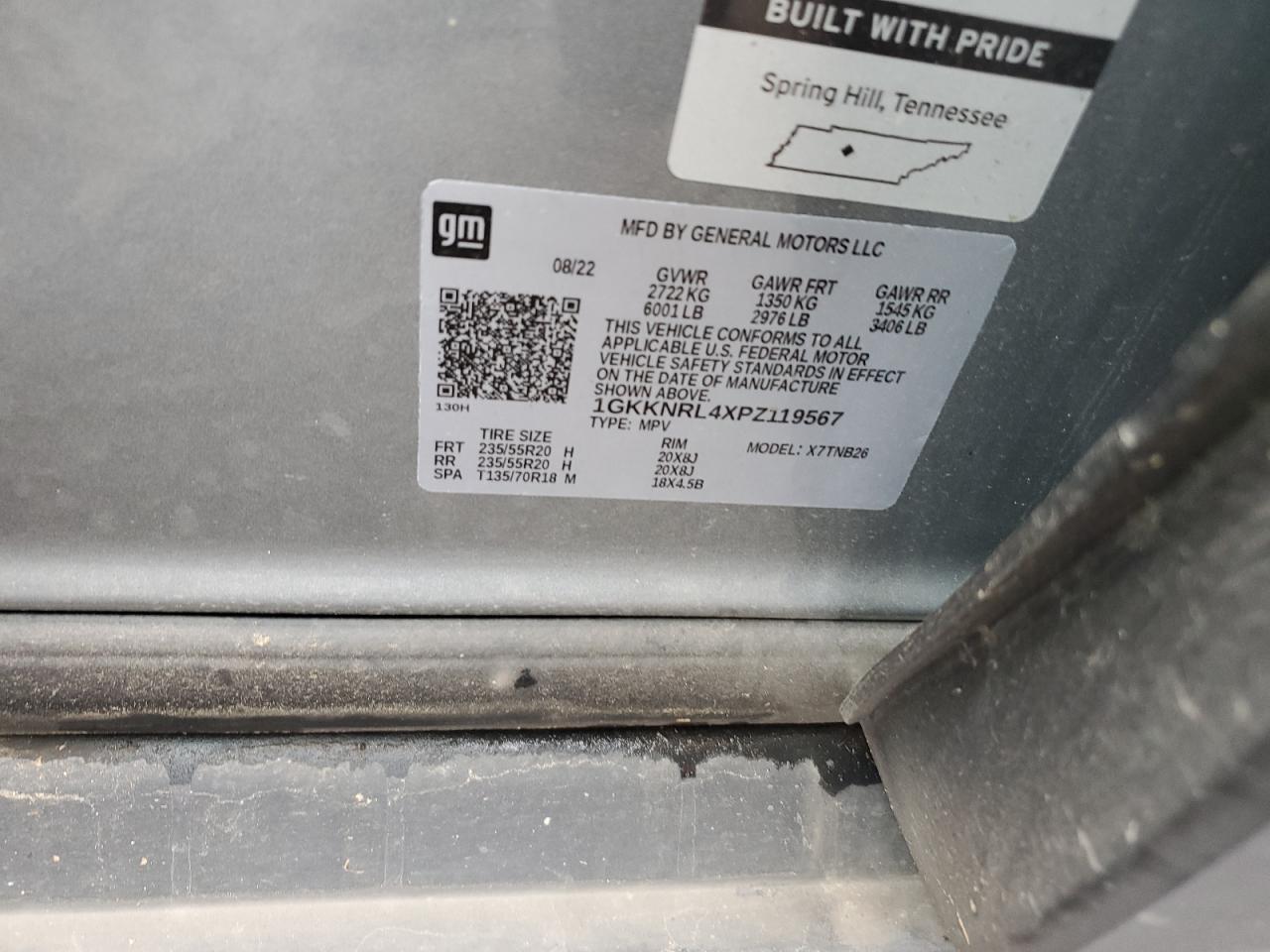 2023 GMC ACADIA SLE VIN:1GKKNRL4XPZ119567
