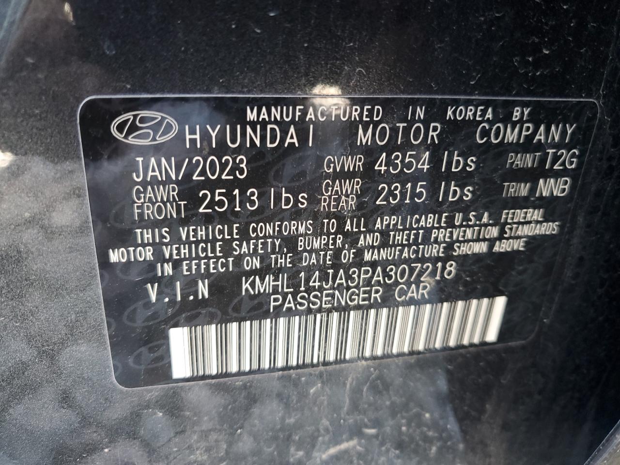 2023 HYUNDAI SONATA SEL VIN:KMHL14JA3PA307218