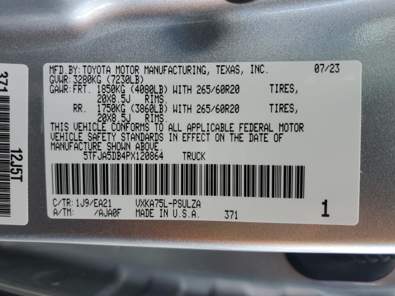 2023 TOYOTA TUNDRA CREWMAX LIMITED VIN:5TFJA5DB4PX120864