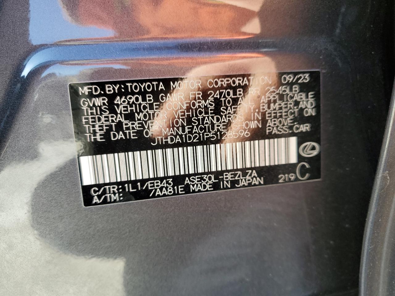 2023 LEXUS IS 300 VIN:JTHDA1D21P5128596